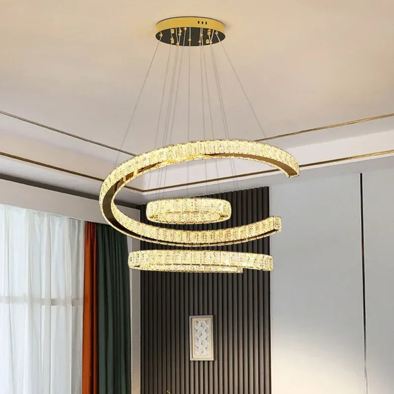 Afralia™ Luxury Gold LED Crystal Chandelier for Living & Dining Room Home Decor