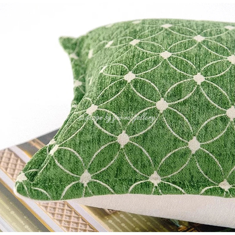 Afralia™ Retro Green Cut Floral Cushion Covers - Luxurious Downton Manor Inspired