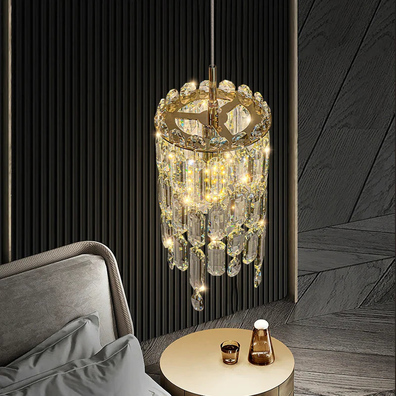 Afralia™ Crystal Round Dining Room Pendant Light in Gold/Chrome Luxury LED Fixture