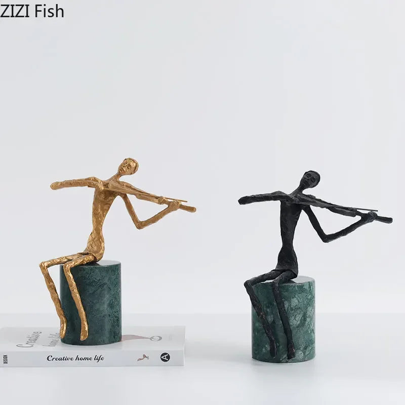 Afralia™ Violinist Sculpture on Marble Base for Desk Ornaments and Room Decor