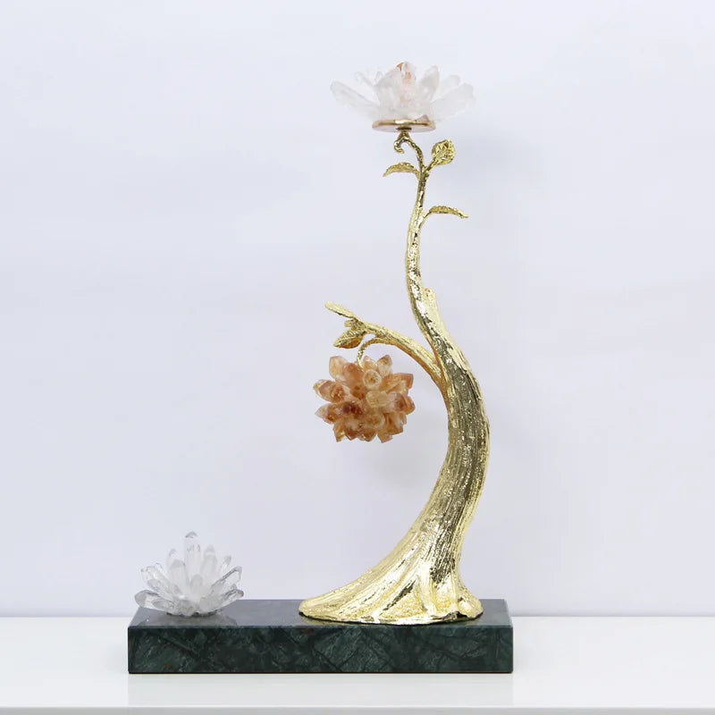 Afralia™ Metallic Crystal Tree Ornament on Marble Base for Home Decoration