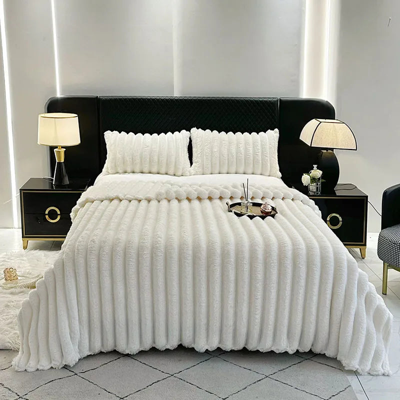 Afralia™ Ribbed Lamb Plush Blanket - Soft Faux Rabbit Velvet Wool Throw Blanket