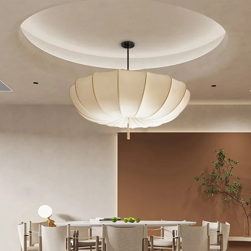 Nordic Cream Fabric Pendant Light for Home and Office - Afralia™ Wabi Sabi Chandelier