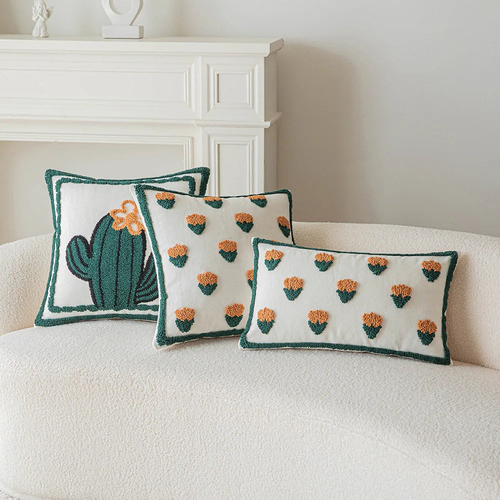Afralia™ Cactus Embroidery Throw Pillow Cover Nordic Minimalist Decor for Sofa