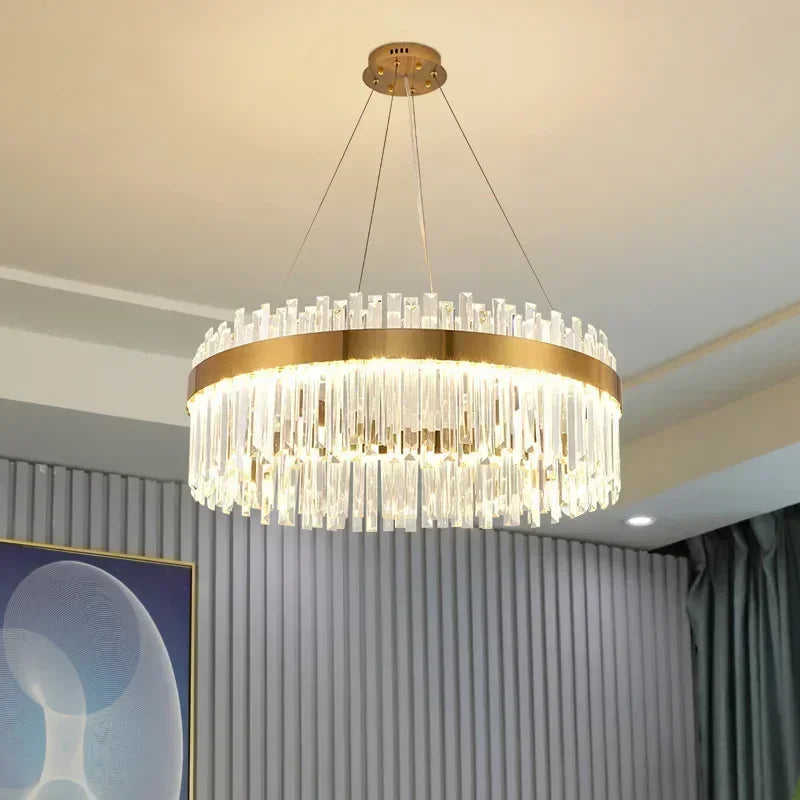 Afralia™ Crystal Gold Ceiling Pendant Light for Living Room Dining Kitchen