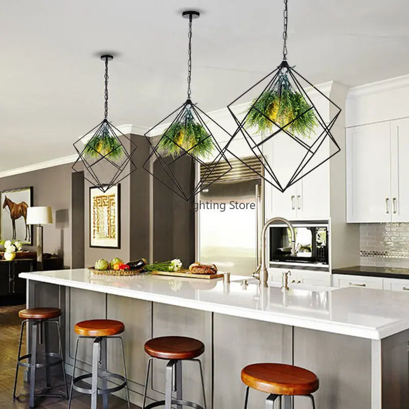 Afralia™ Industrial Greenery Chandelier for Bars and Cafes