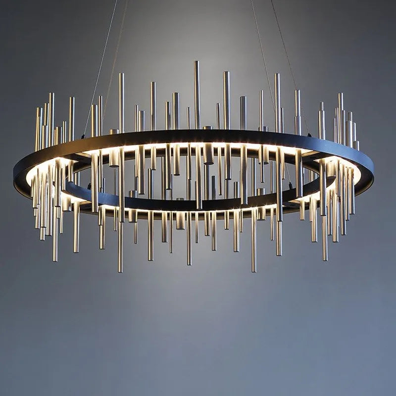 Afralia™ Black Stainless Steel Chandelier: Modern Luxury Round Ceiling Light Fixture.