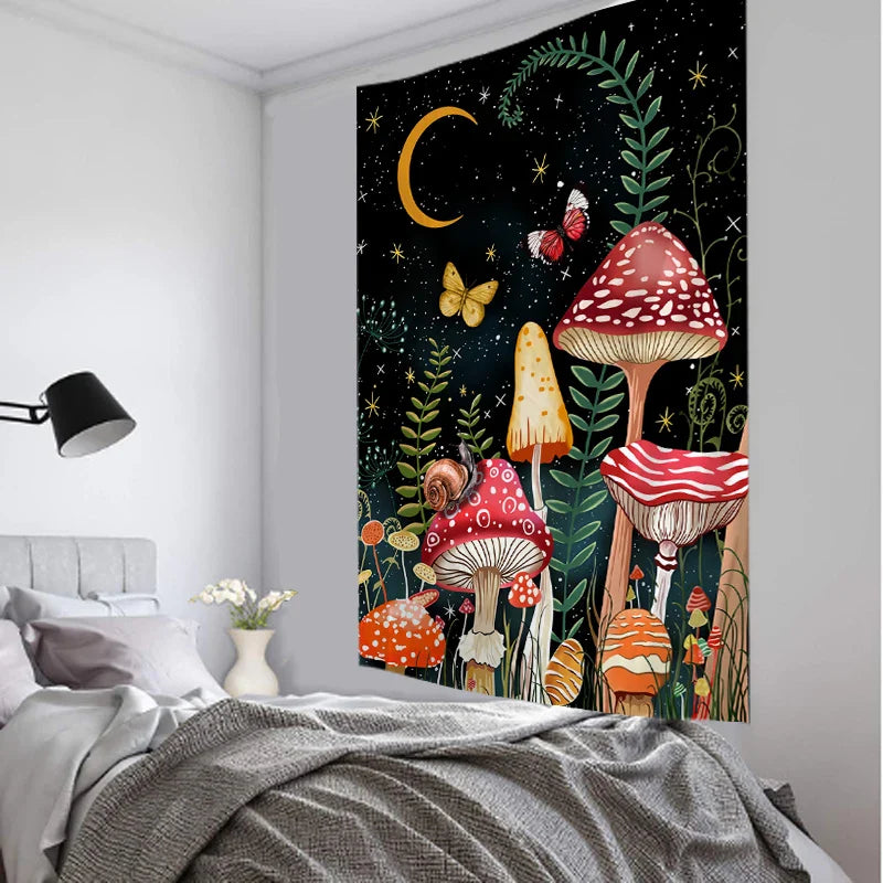 Afralia™ Snail Mushroom Tapestry | Starry Sky Hippie Wall Hanging for Aesthetic Room Decor