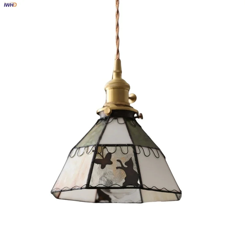Afralia™ Tiffany Glass LED Pendant Light Kitchen Bar Cat Modern Hanging Lights