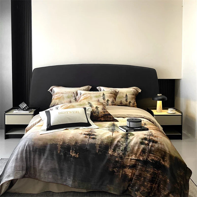 Afralia™ Lyocell Cotton Digital Print Bedding Set with Duvet Cover, Sheet, and Pillowcase