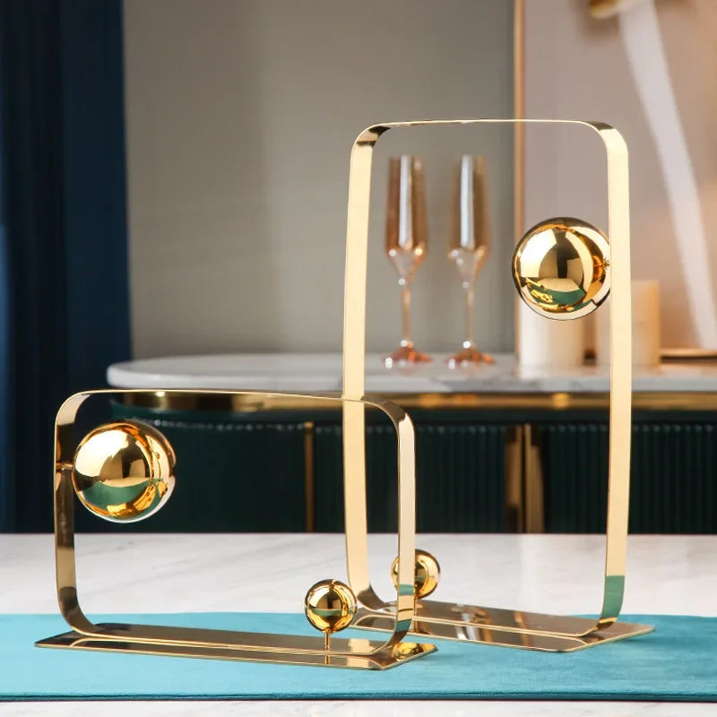 Afralia™ Golden Ball Cube Stainless Steel Sculpture - Home Decor Ornament