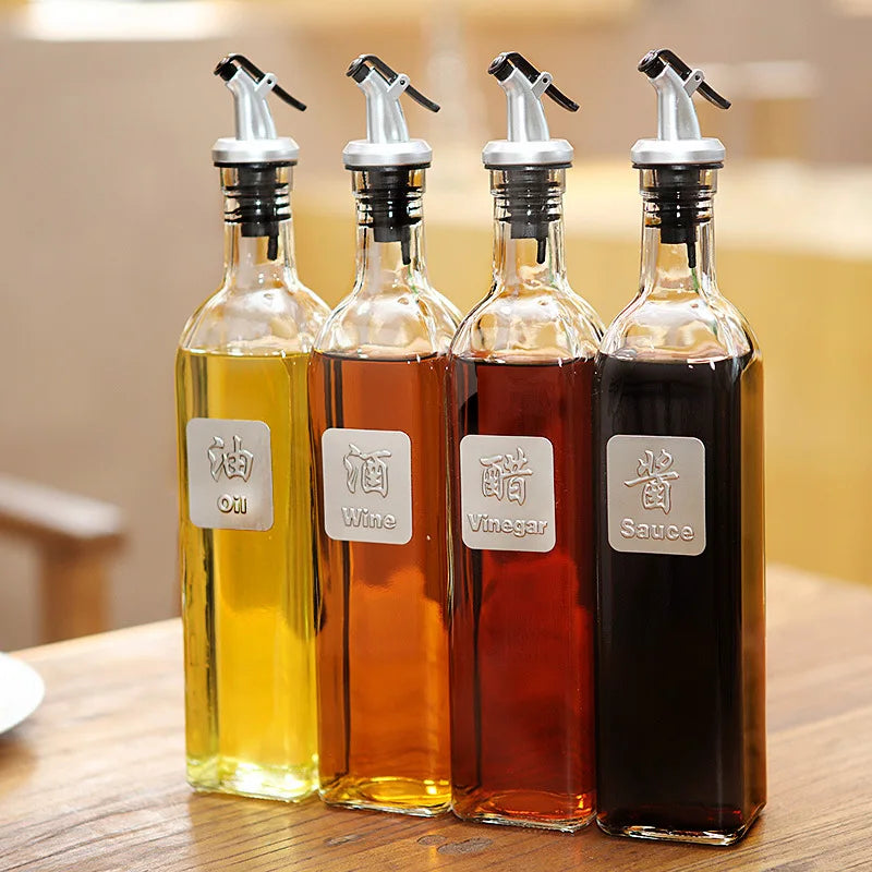 Afralia™ Glass Oil Spice Bottle Set Kitchen Canisters Rack Dispenser Vinegar Sauce