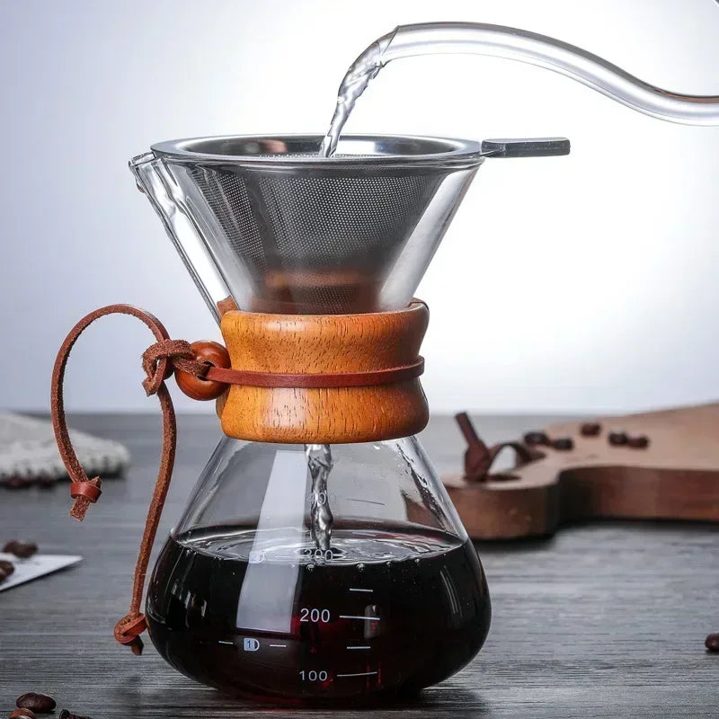 Afralia™ Glass Coffee Kettle with Steel Filter Drip Brewer for Barista Pour Over