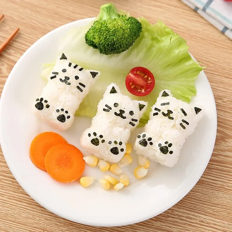 Afralia™ Cat Shape Onigiri Maker with Seaweed Embossers Kit
