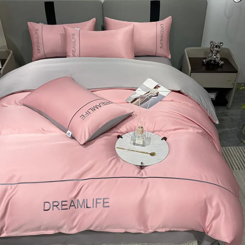 Afralia™ Luxury Embroidery Ice Silk Bedding Set - Cooling Comforter Cover Kit