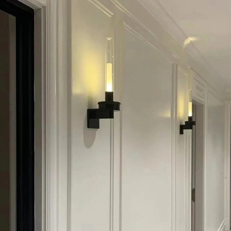 Afralia™ Clear Glass Black Metal Wall Light for Stairs, Aisle, Parlor, Bedroom - 3000K