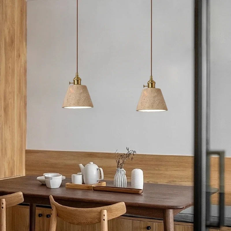 Afralia™ Vintage LED Copper Pendant Light for Bedside, Bar, Living Room - Yellow Travertine