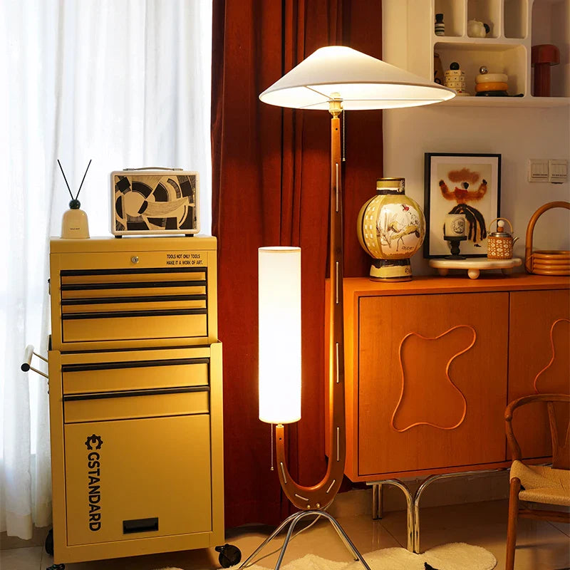 Afralia™ Solid Wood LED Floor Lamp for Vintage Living Room Decor