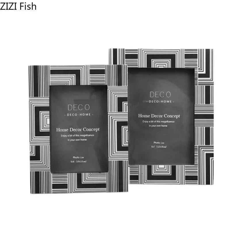 Afralia™ Modern Black & White Striped 6/7" Photo Frame for Bedside Table & Desk