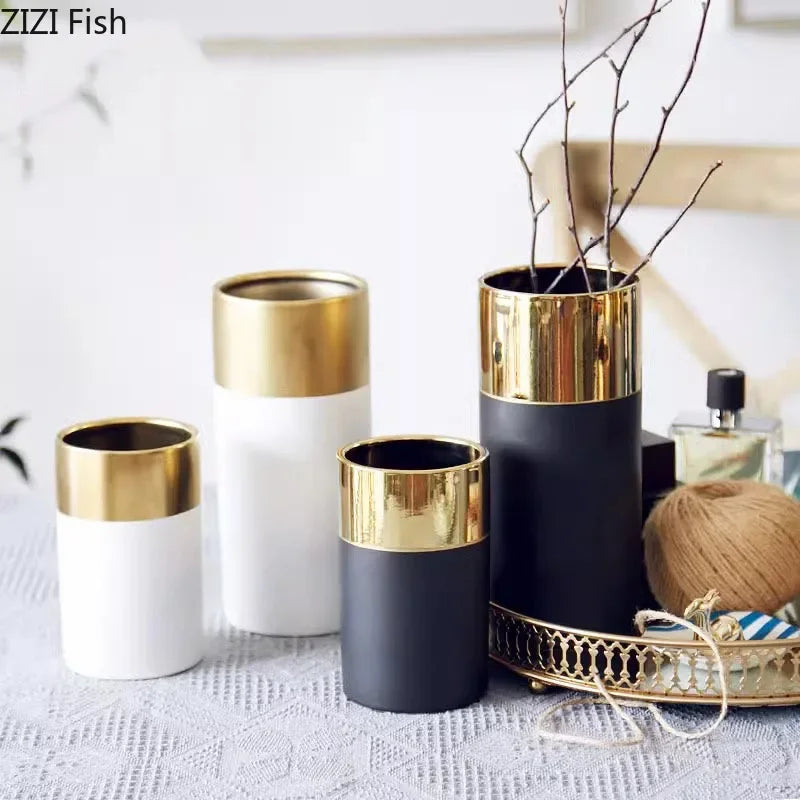 Afralia™ Marble Texture Ceramic Vase | Modern Floral Room Decor Vase