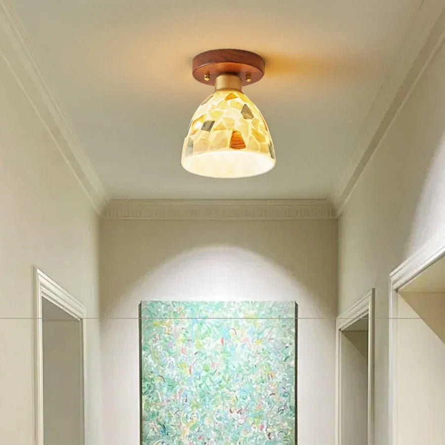 Afralia™ Shell Tiffany Glass Canopy LED Ceiling Light