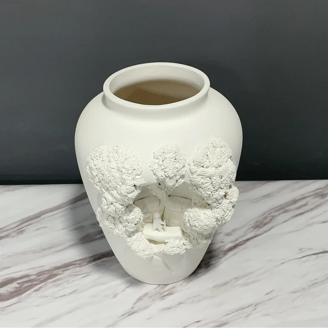 Afralia™ Handcrafted Abstract Ceramic Relief Vase for Home Decor
