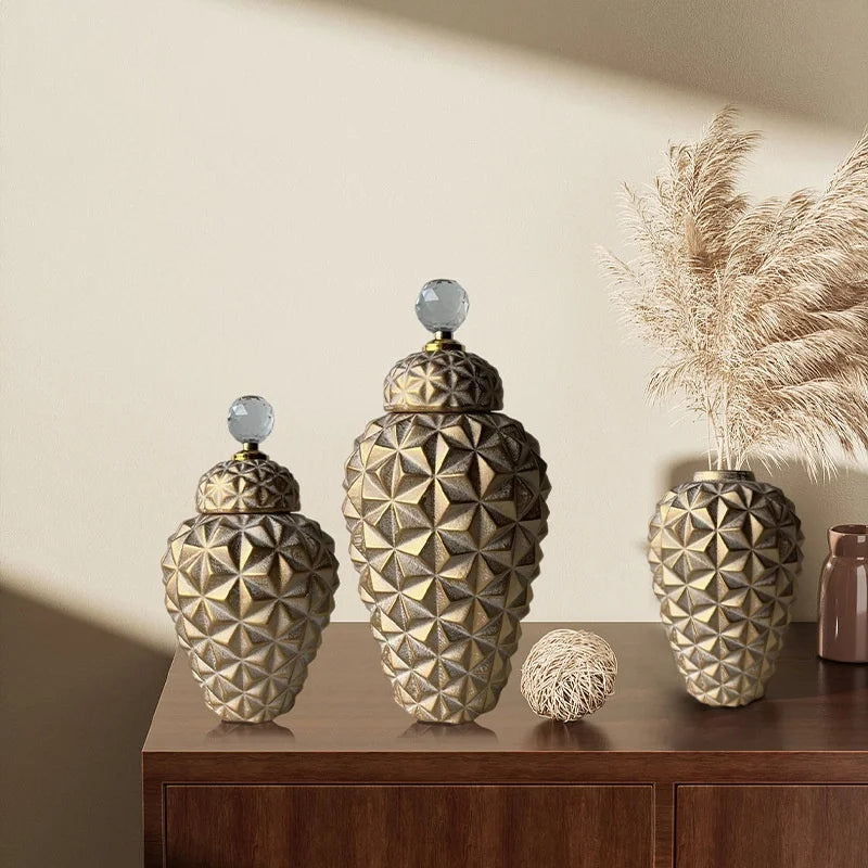 Afralia™ Geometric Diamond Ceramic Vase: Stylish Flower Arrangement Décor Jar