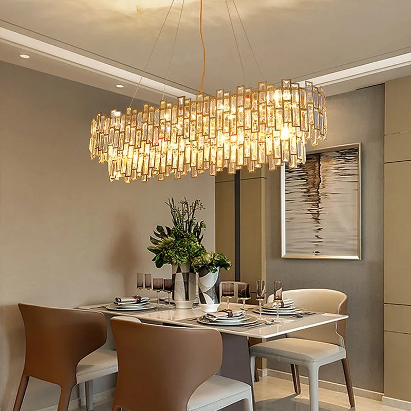 Afralia™ Crystal Pendant Chandelier: Elegant Lighting for Living & Dining Rooms