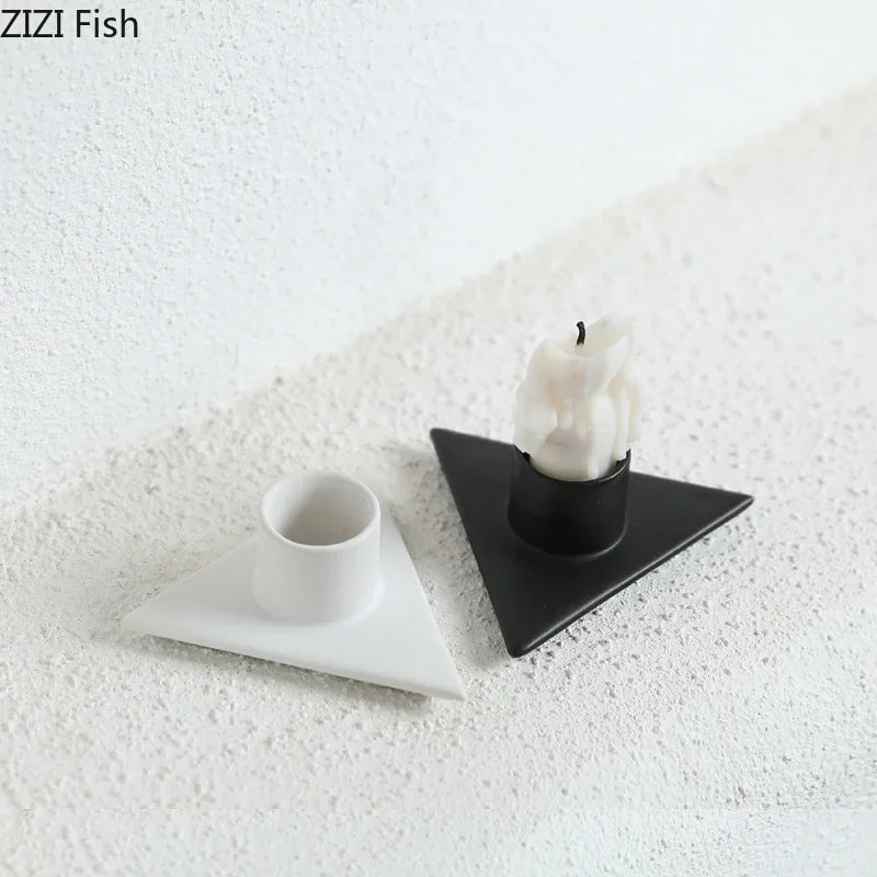 Afralia™ Triangle Ceramic Candle Holders - Aesthetic Room Decor & Candle Stand