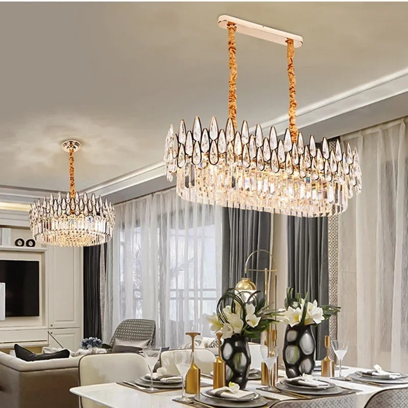 Afralia™ Water Drop Crystal Chandelier Wrought Iron Pendant Lamp Home Decor Lustre Hanglamp