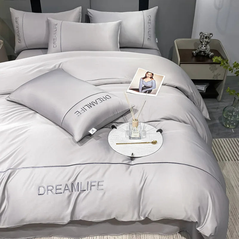 Luxury Silk Embroidery Bedding Set by Afralia™: Satin Coolness for Good Sleep