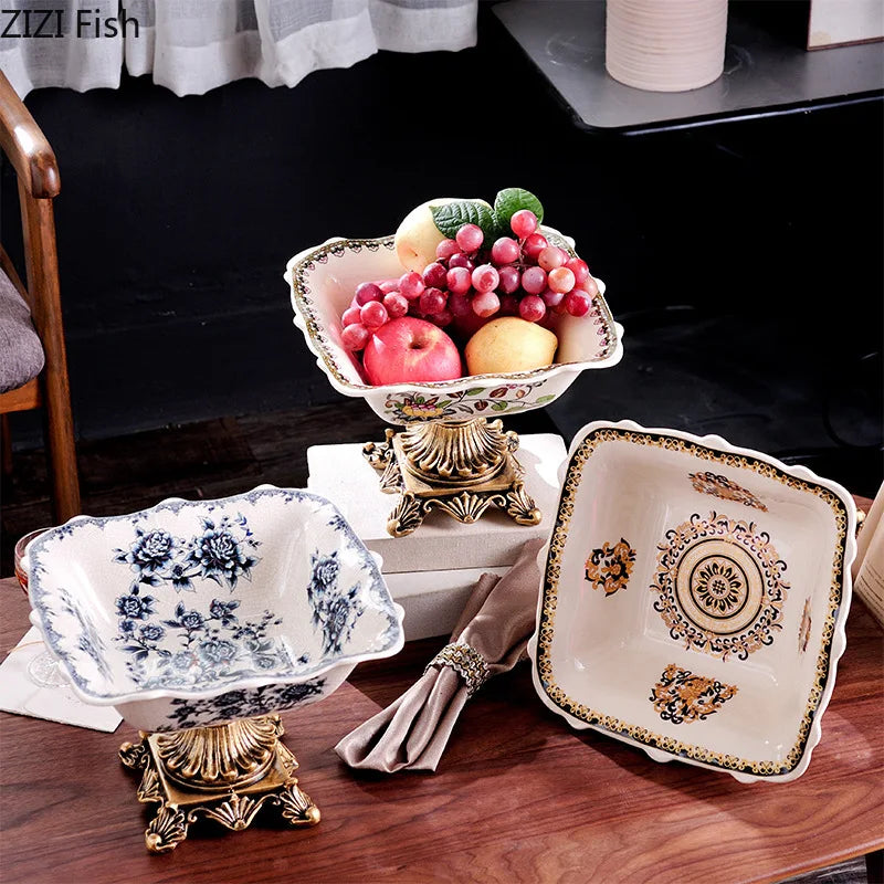 Afralia™ Classical Flower Pattern High-Footed Fruit Bowl Tray
