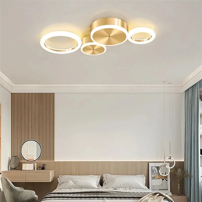 Afralia™ Luxury Gold Ring LED Circle Ceiling Chandelier for Living Room, Bedroom, Dining Room