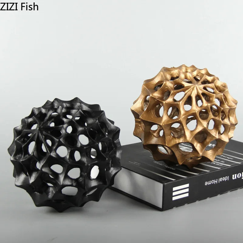 Afralia™ Hollow Spiny Ball Sculpture - Metal Ornaments for Modern Home Decor