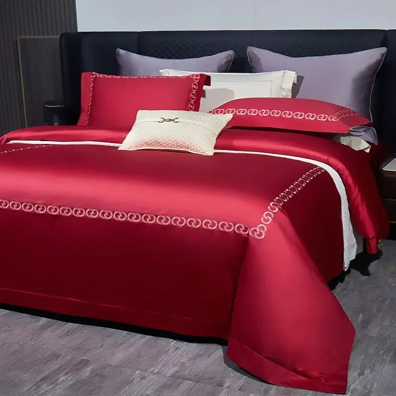 Afralia™ Luxury 1000TC Egyptian Cotton Embroidered Bedding Set with Duvet Cover and Sheets