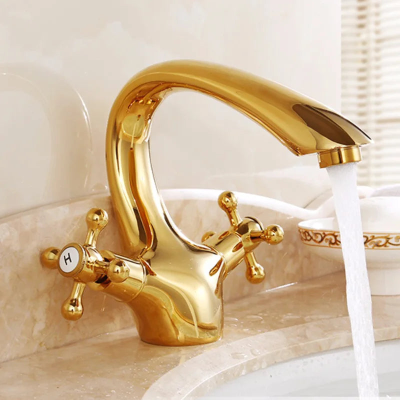 Afralia™ Gold Bathroom Sink Faucet with 2 Handles - Luxury Basin Mixer Tap