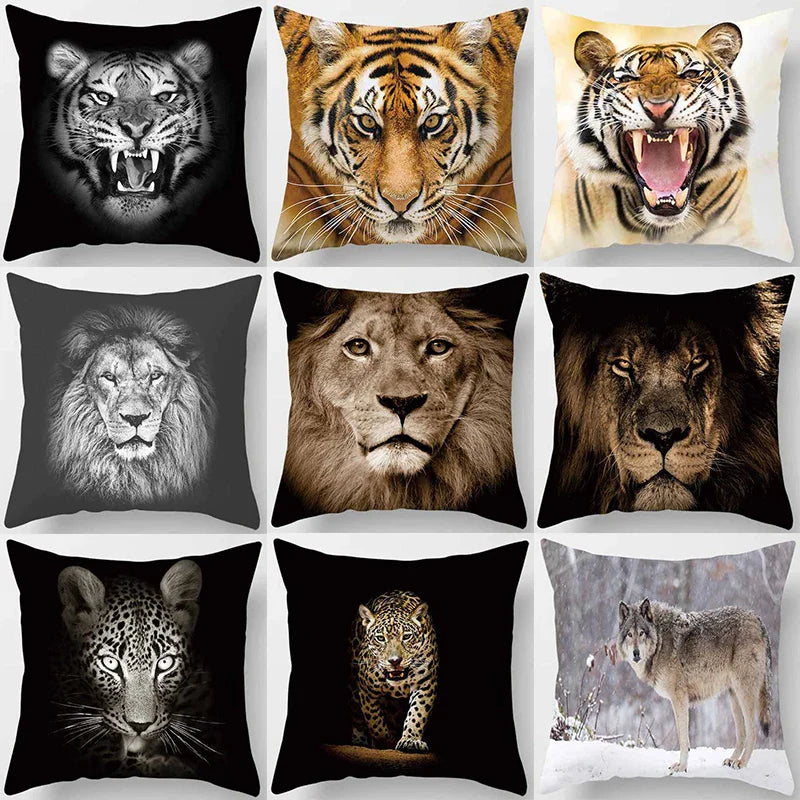 Afralia™ Animals World Tiger Lion Pillow Case for Cute Home Decor in Sofa Living Room