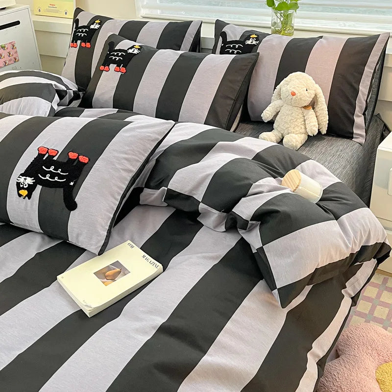 Afralia™ Striped Cotton Bedding Set: Simple Comforter for Adults, All-Season Bedroom Decor