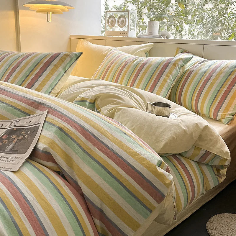 Afralia™ Striped Gird Cotton Bedding Set: Skin-Friendly & Non-Fading for All Seasons