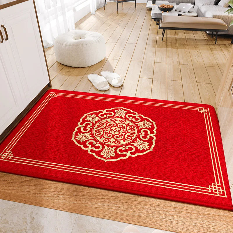 Afralia™ Red Tech Velvet Entrance Doormat: New Chinese Style, Anti-slip, Wear-resistant & Easy To Clean