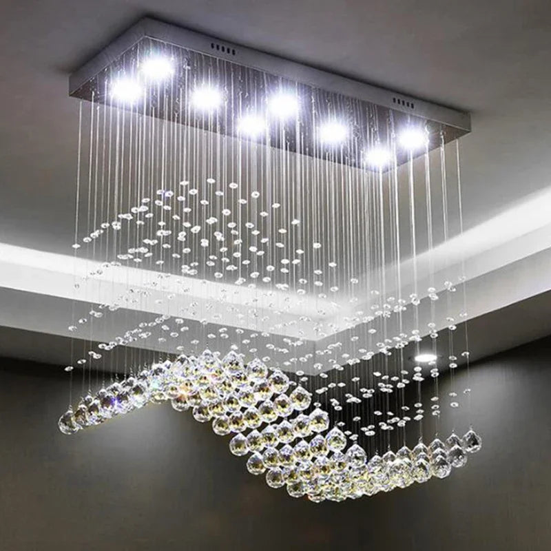 Afralia™ Crystal LED Chandelier: Stylish Rectangle Pendant Light for Home, Office, and Cafe