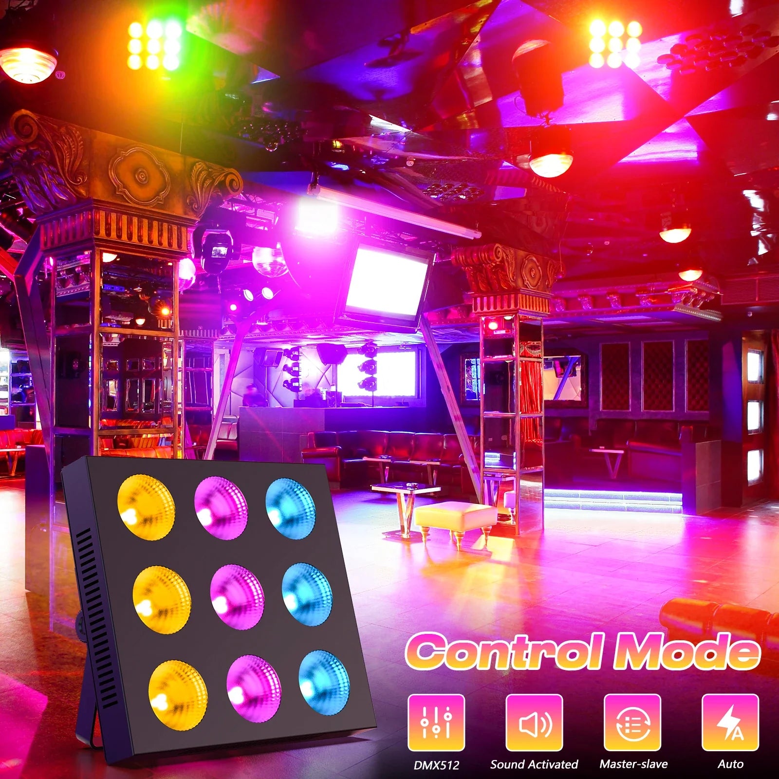 Afralia™ 80W 9-Eye COB Matrix RGBW LED Stage Light for DJ Party Concert Hall