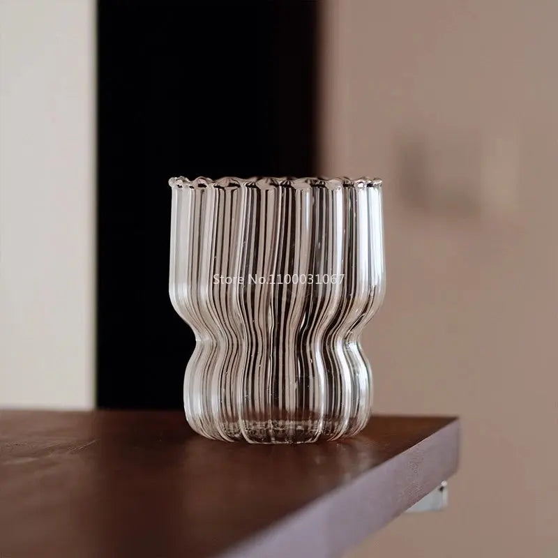 Afralia™ Vertical Stripe Glass Coffee Mug for Drinking Milk, Tea, Juice