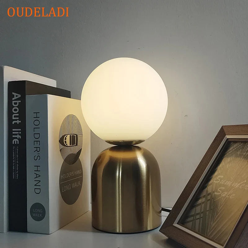 Afralia™ Black Iron Glass Ball Table Lamps - Nordic LED Lighting Fixture for Home Decor