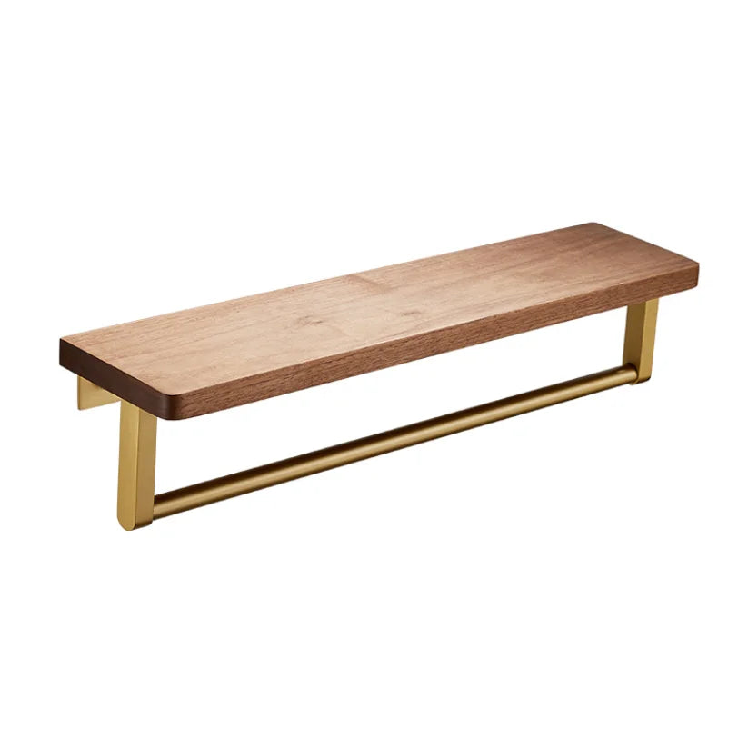 Afralia™ Wood Bathroom Wall Shelf with Towel Bar and Partition Storage Rack