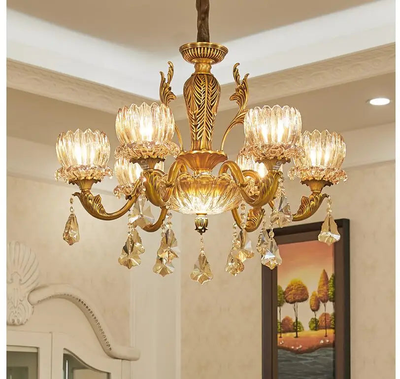 Afralia™ Antique Brass Crystal Chandelier with E14 LED Lights