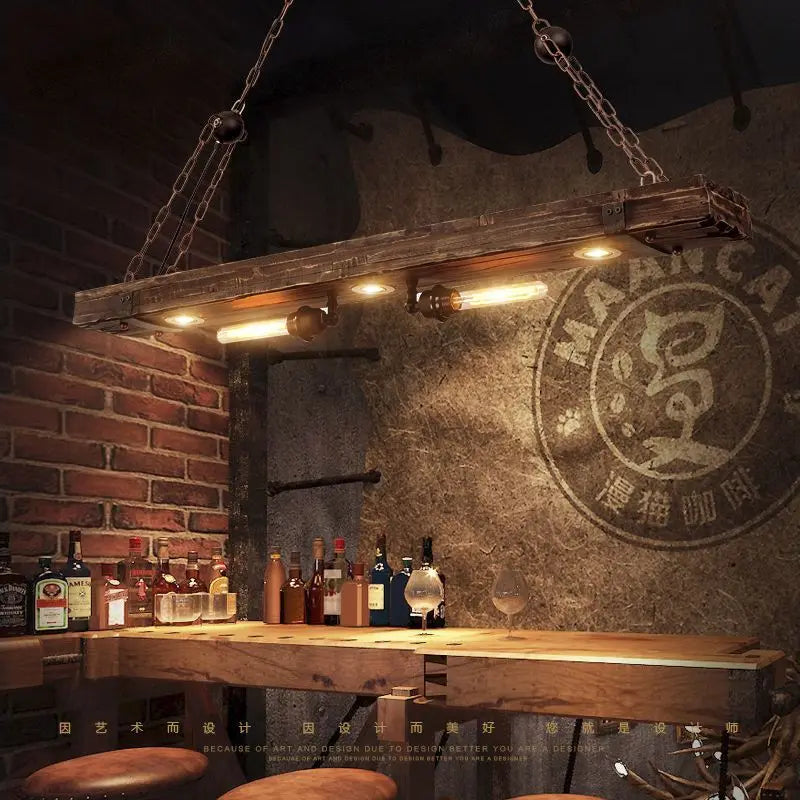 Afralia™ Retro Industrial Vintage Wood Chandelier for Coffee Restaurant Bar Spotlights
