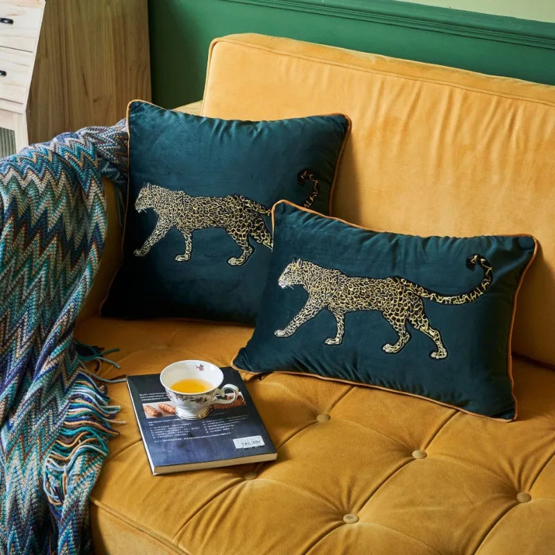 Afralia™ Leopard Embroidered Decorative Pillowcase