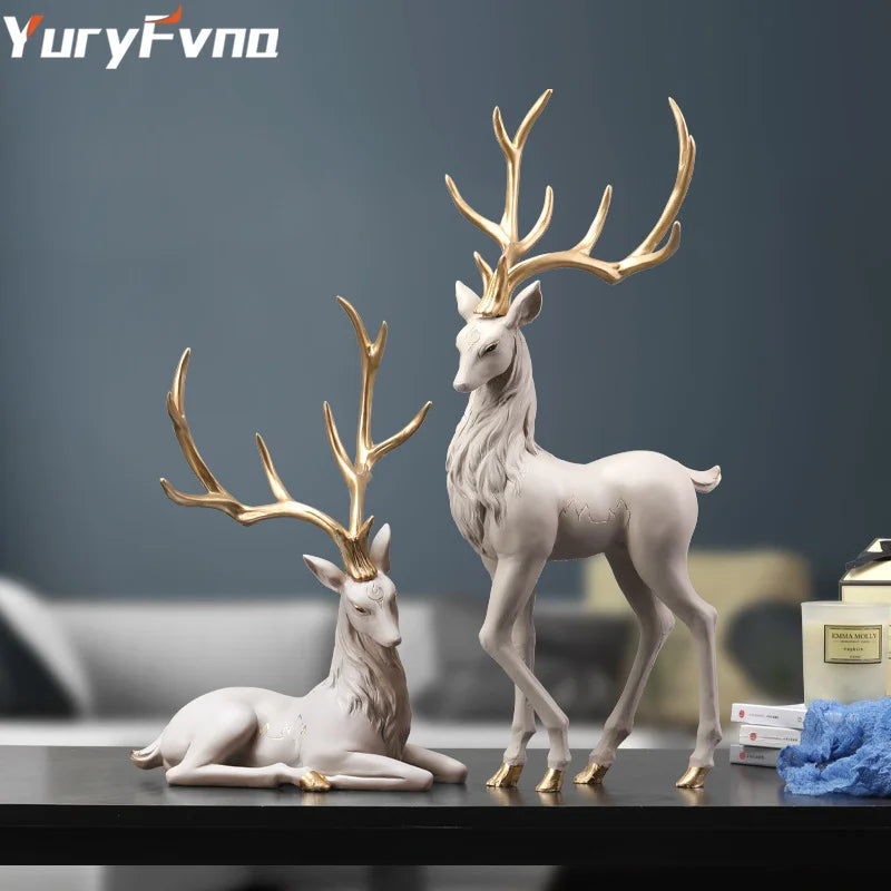 Afralia™ Resin Deer Statue Sculpture for Luxury Home Decor and Tabletop Display