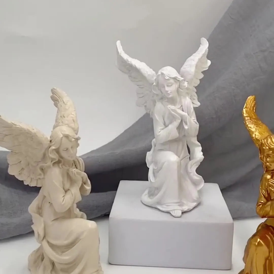 Afralia™ Angel Figurine White Gold Resin Sculpture Collectible Statue Home Decor
